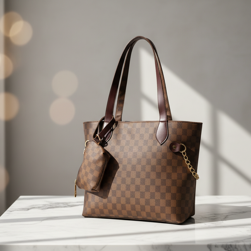 Grid Tote-Camel Brown