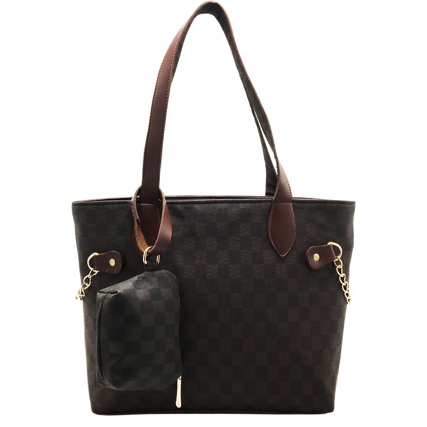 Grid Tote-Chocolate Brown