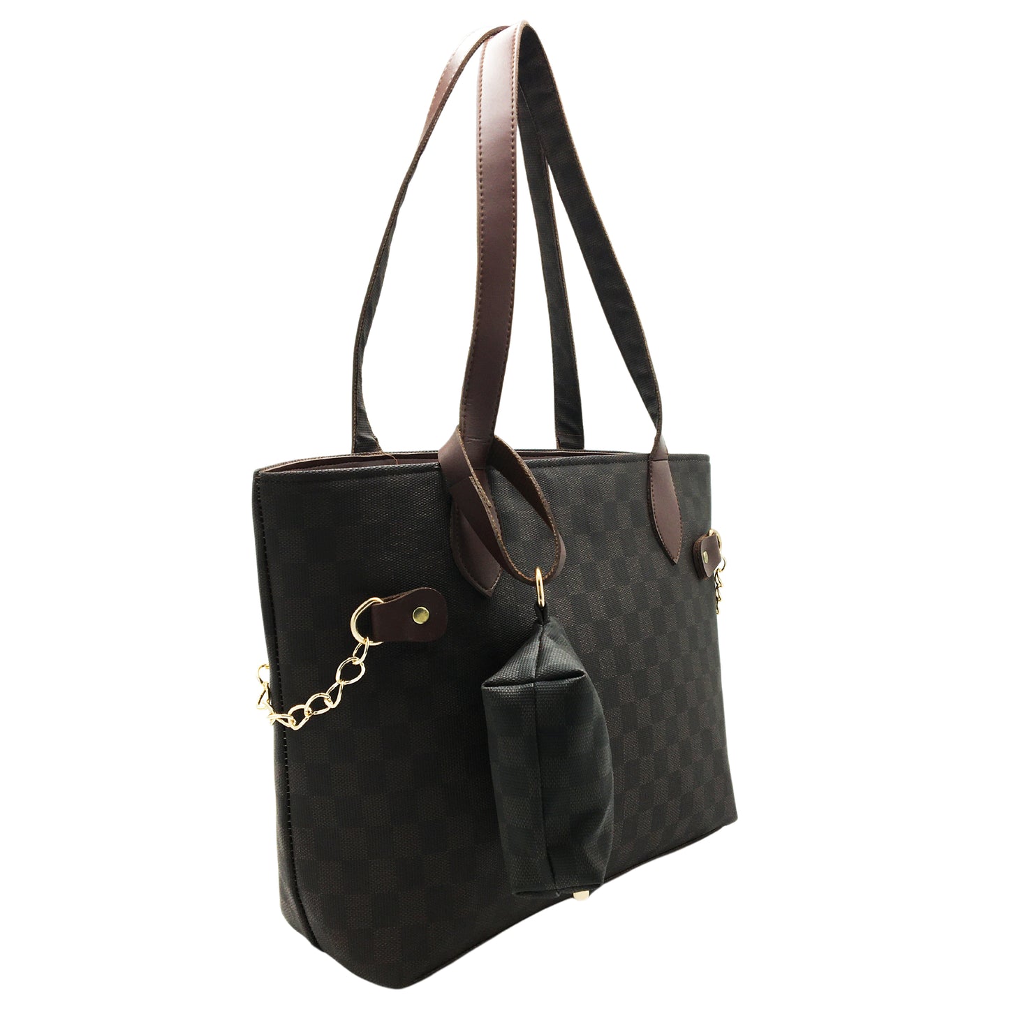 Grid Tote-Chocolate Brown