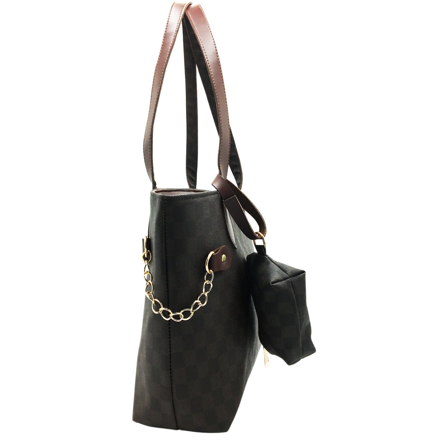 Grid Tote-Chocolate Brown