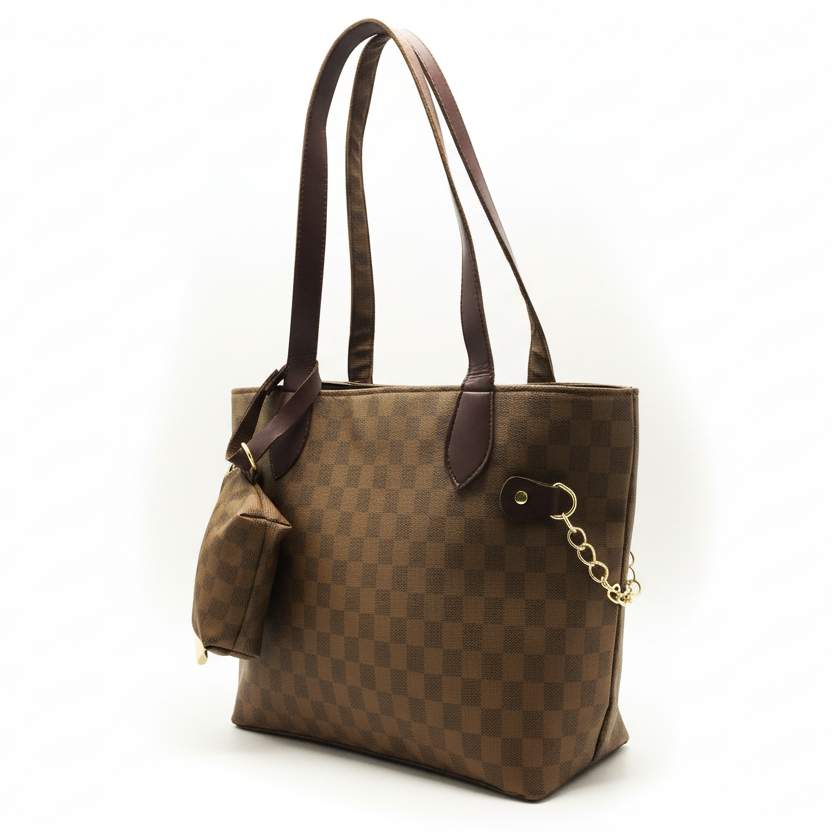 Grid Tote-Camel Brown