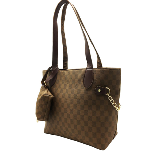 Grid Tote-Camel Brown