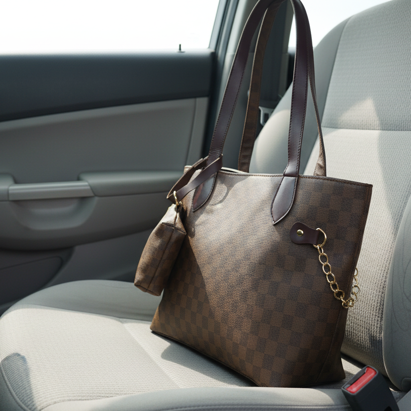 Grid Tote-Camel Brown