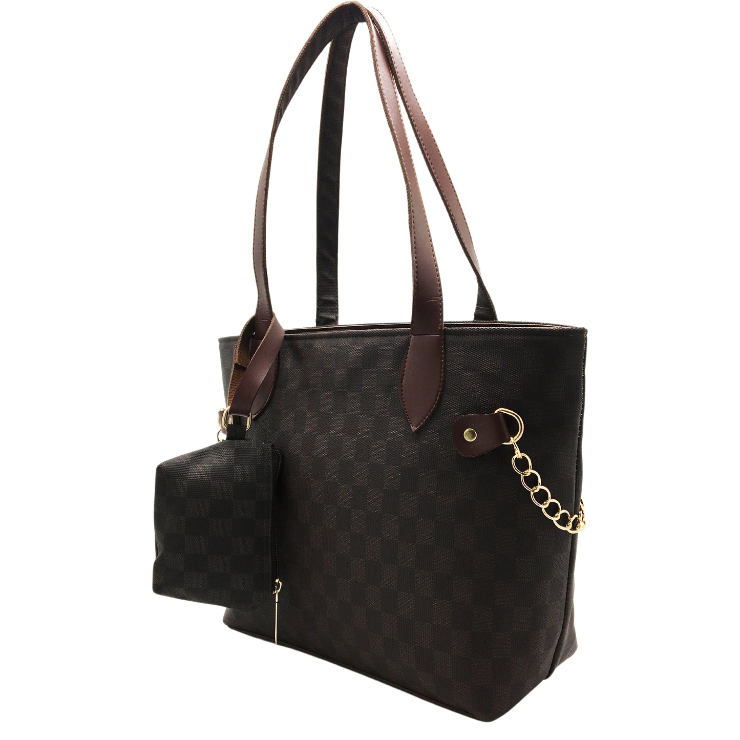 Grid Tote-Chocolate Brown