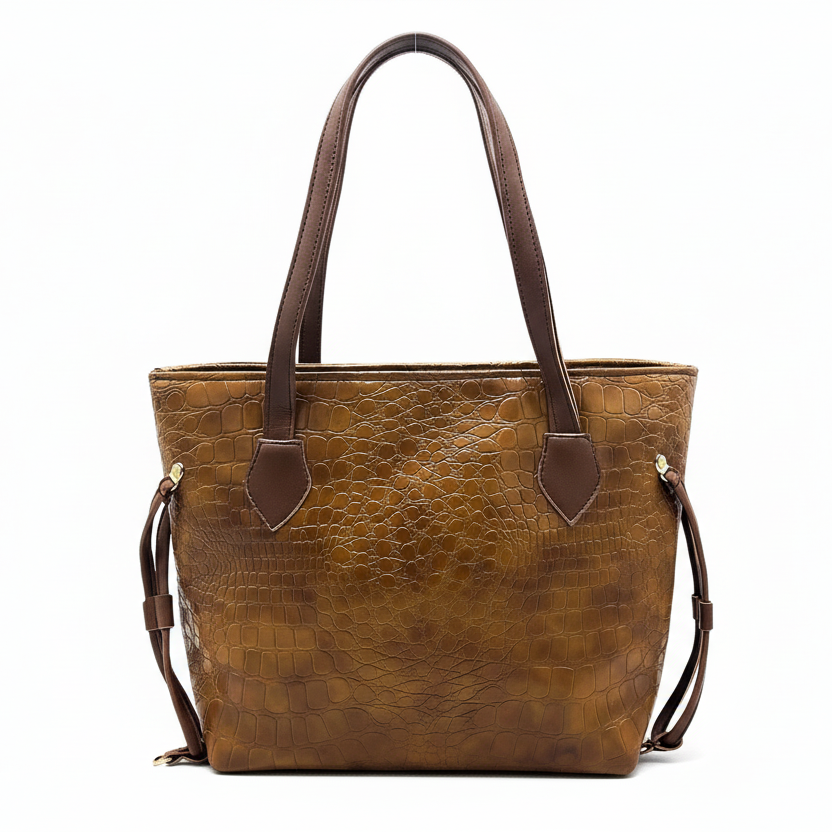 Croco Tote-Camel Brown
