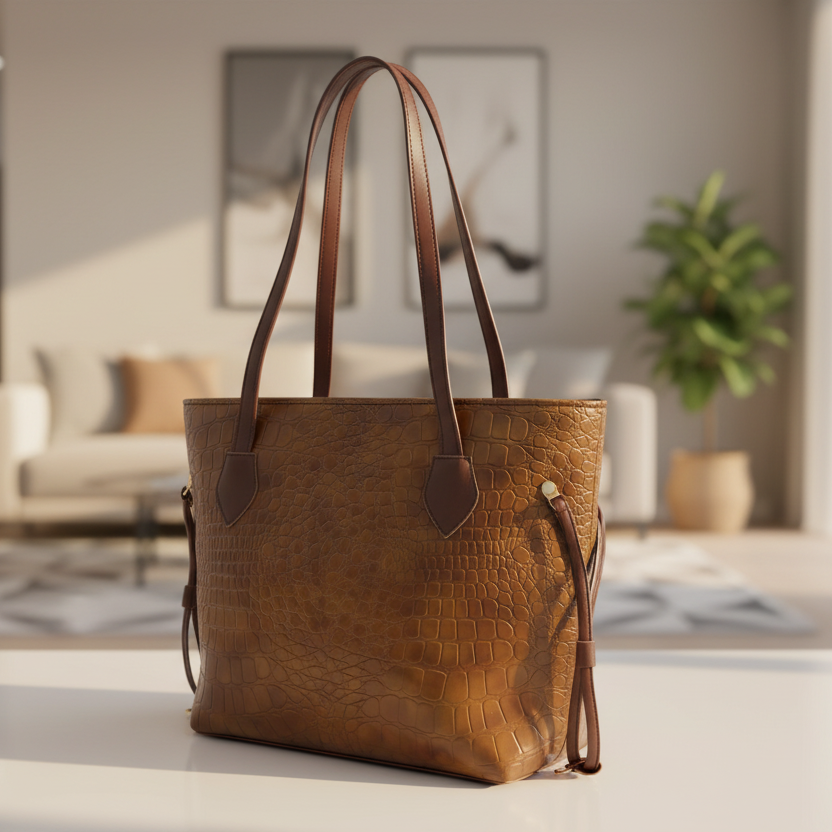 Croco Tote-Camel Brown