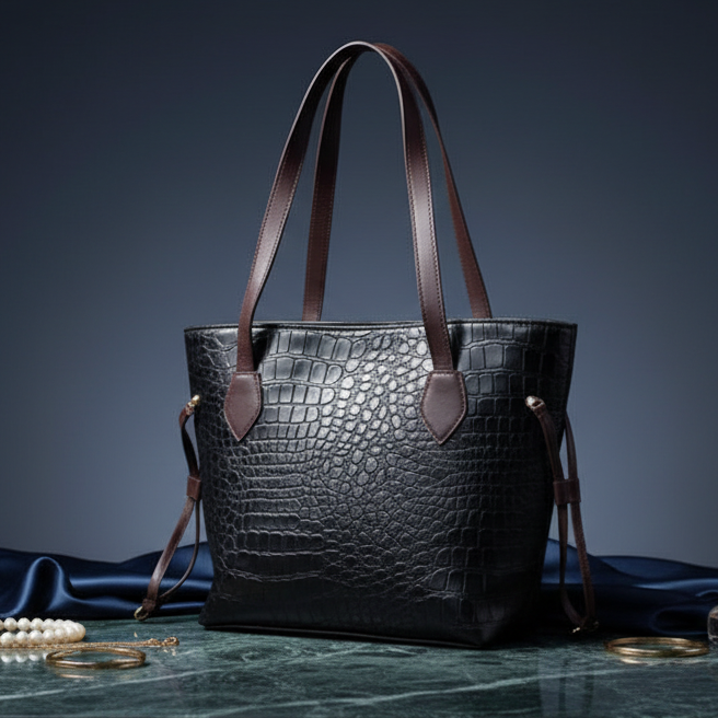 Croco Tote-Chocolate Brown
