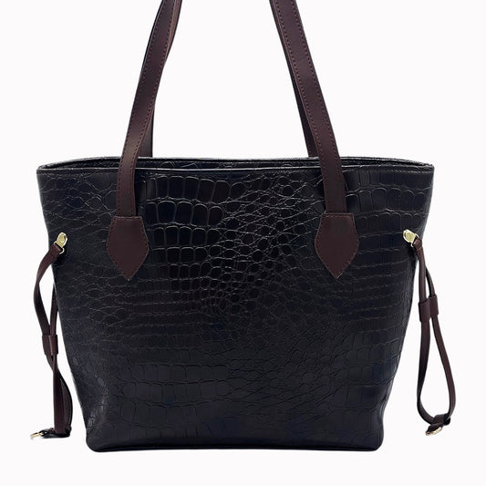 Croco Tote-Chocolate Brown