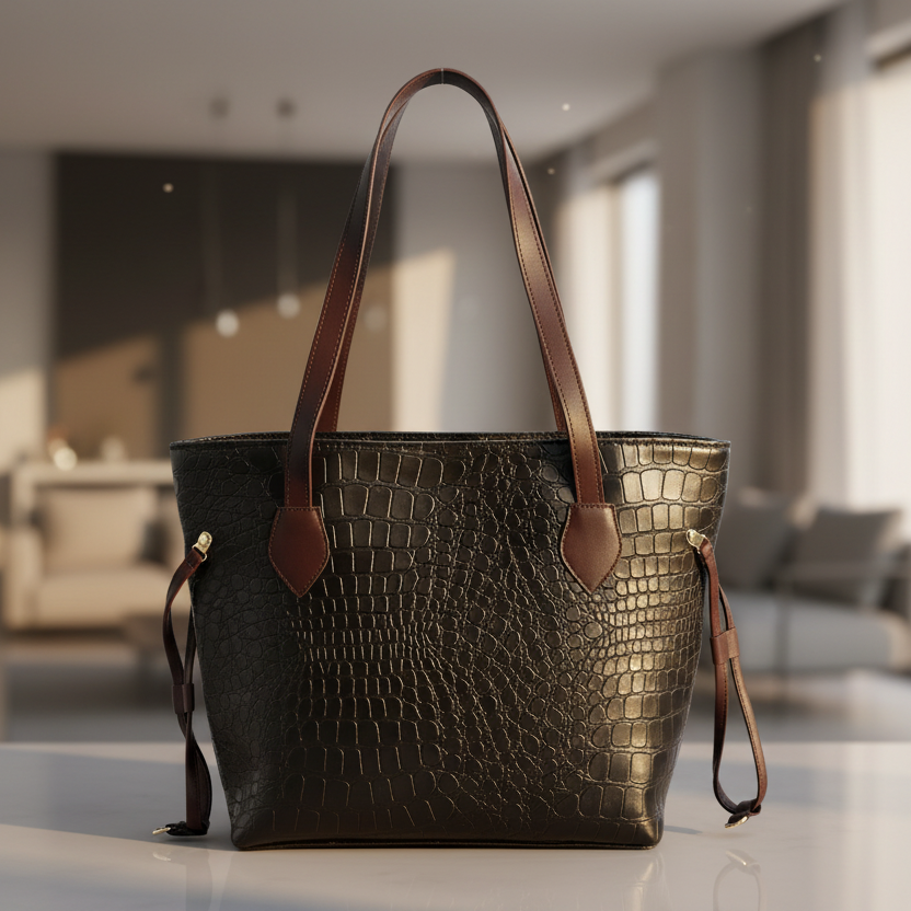 Croco Tote-Chocolate Brown