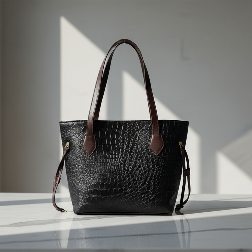Croco Tote-Chocolate Brown