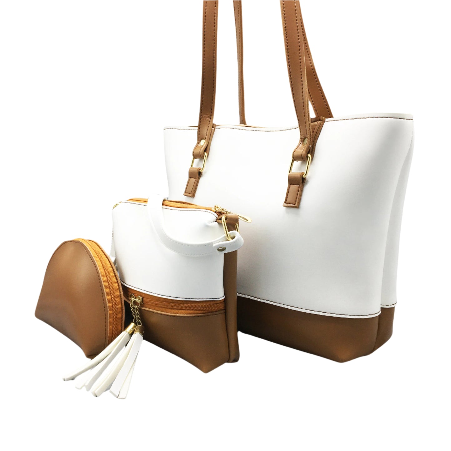 Diva Tote XL 3 Piece-Brown & White