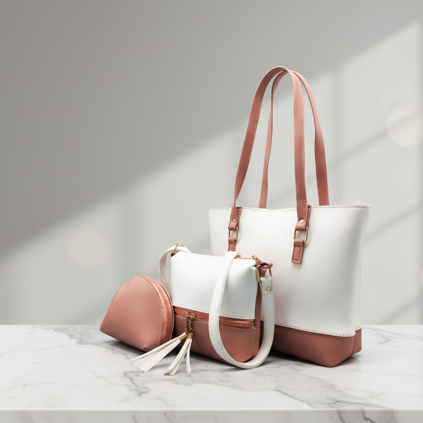 Diva Tote XL 3 Piece-Pink & White