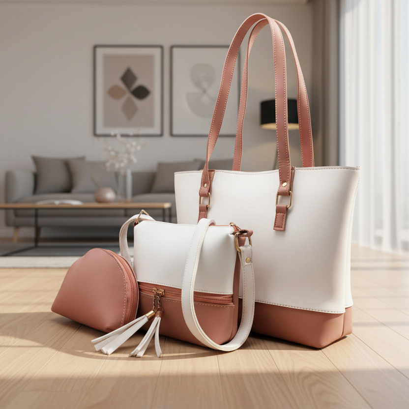 Diva Tote XL 3 Piece-Pink & White