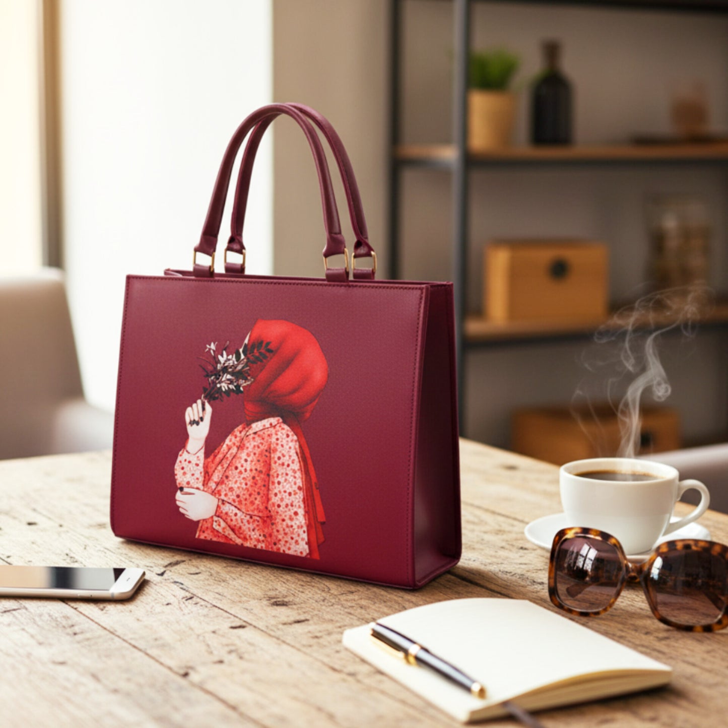Anoor Tote Bag-Red Wine